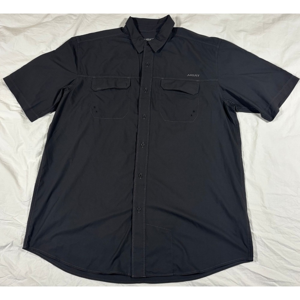 Ariat Tek Mens Vented Button Up Shirt Black Performance Short Sleeve Outdoor L